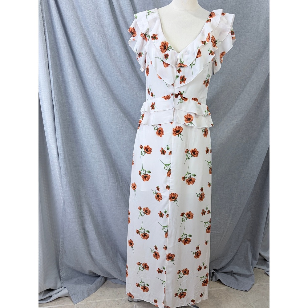 Ali & Jay White Orange Floral Ruffle‎ Peplum Maxi Dress M Wedding Guest Summer